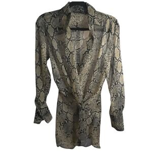ZARA Woman Snakeskin Wrap Tunic Top Tan Black Size Medium‎